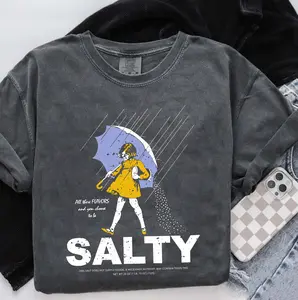 Women's Salty Girl Tee, Vintage Casual Short Sleeve Shirt, Trendy Umbrella Top, Gift For Her, Casual Tee, Retro Teem, Summer Outfit