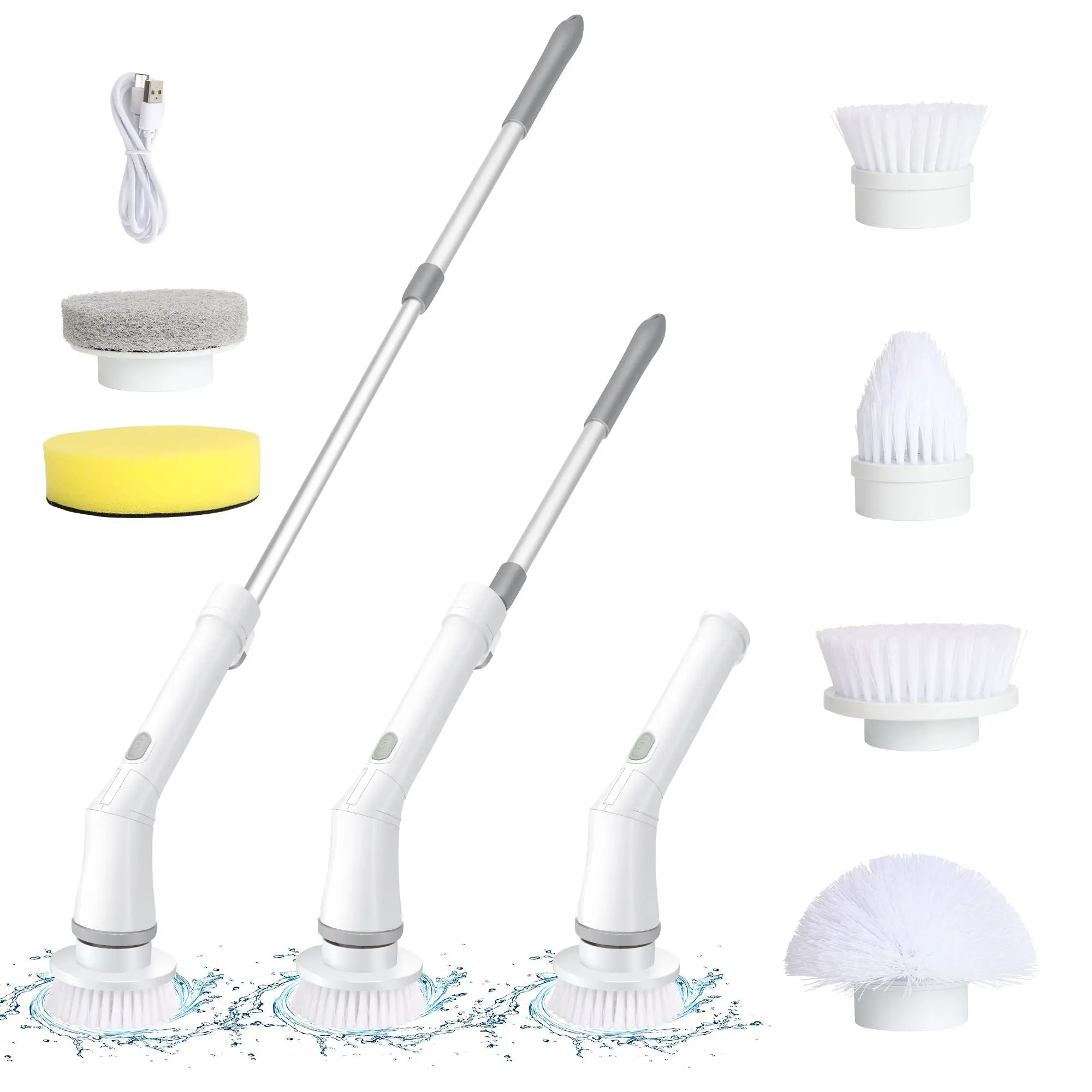 IAGREEA Power Shower Scrubber - 6 Brush Heads, Waterproof Cordless Handle, Adjustable Cleaning Tool