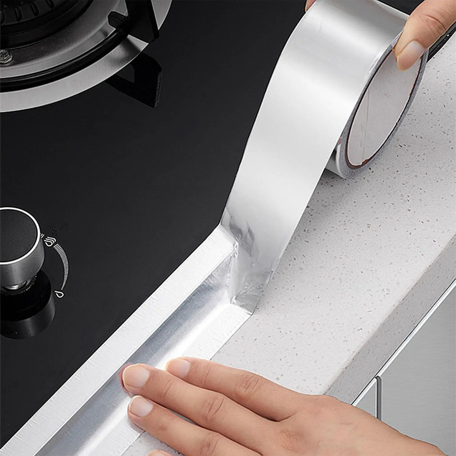 High-Quality Self-Adhesive Aluminum Foil Ceramic Sealant Tape - 1.96in x 196.86in Eco-Friendly Low-Maintenance Oil-Proof Flexible Waterproof Duct Caulk-Style Repair Sealer for Bathtubs, Kitchen Sink Edges, Beautify Dull Tiles, All Seasons, Firm Pipe Grip