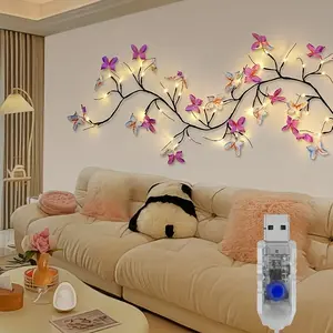 USB Powered 30 Butterfly Willow Vine LED Lights 1pc Decorative Lights, 8 Lighting Modes Artificial Branch Decor Lights, for Home Bedroom Wall Wedding Birthday Party Valentine’s Day Holiday Decor