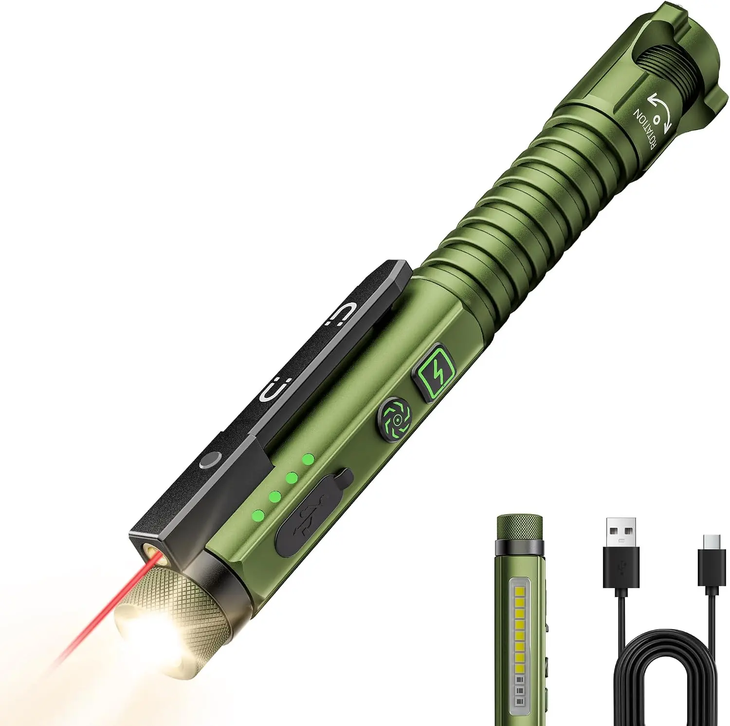 TUOWEE LB3 EDC Flashlight Rechargeable,800 Lumen Small Flashlight with Magnetic Clip & Base, 11 Modes LED Flashlight,Glass Breaker&Bottle Opener, USB-C Flashlight for Working,Home and Emergency