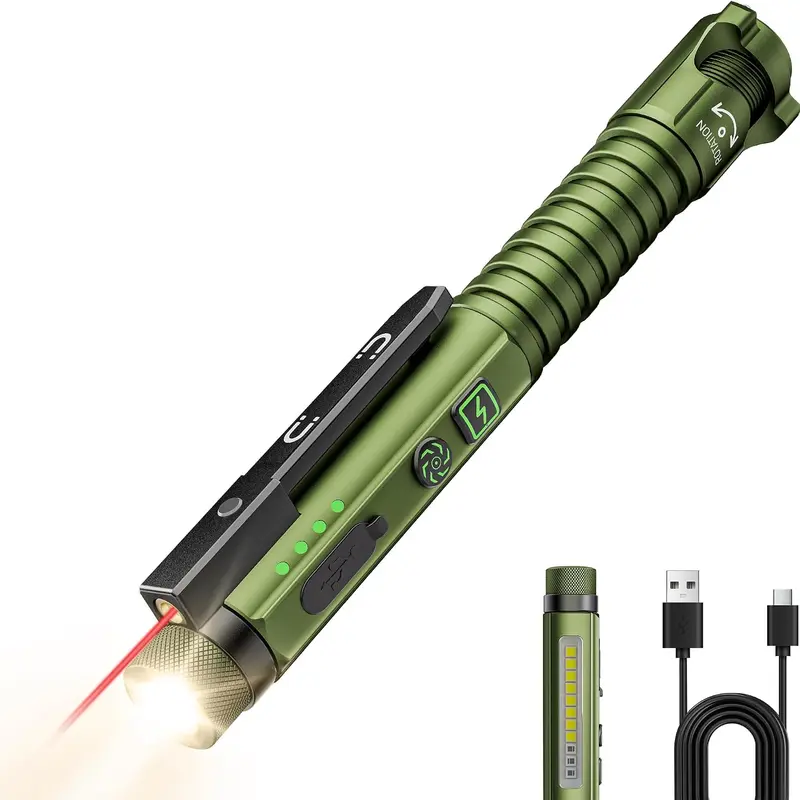 TUOWEE LB3 Rechargeable EDC Portable Flashlight - 800lm Power Beam, USB-C Fast Charge, 3-Switch Quick Tap, 11 Modes, Hands-Free Magnets, Glass Breaker, Bottle Opener, Work Accessories, Survival Tools for Work, Emergency