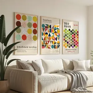 Colourful Geometric Bauhaus Art Print Set Mid-Century Modern Decor- Unframed Poster