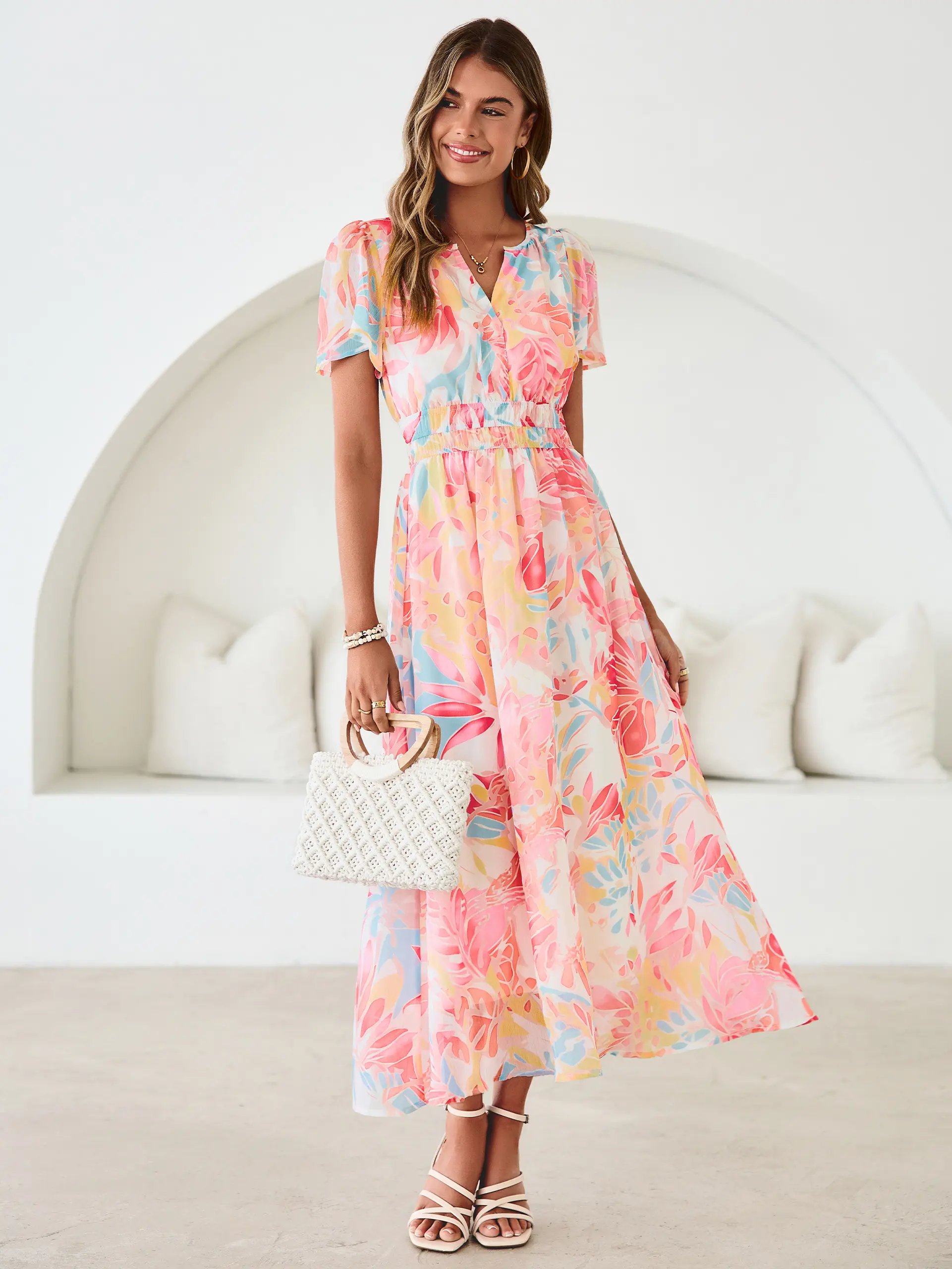 Simplee Chiffon Floral Dress - Breathable Lightweight Flowy Summer Maxi Dress for Women