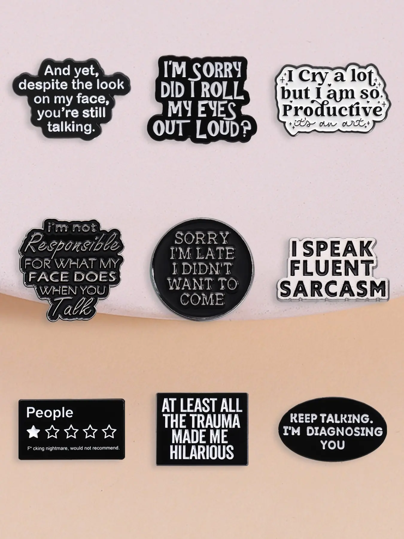 9-Piece Enamel Pin Set, Healing Theme Pins, Emotionally Balanced & Social Sarcasm Quotes, Perfect Gift for Workplace & Sarcastic Lovers, Brooch Pin, Enamel Lapel Pins