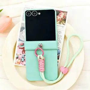 Luxury Korean Solid Color Portable Rope Bracelet Chain Case for Samsung Galaxy Z Flip7 Flip6 Z Flip5 Zflip4 Flip 3 Back Cover
