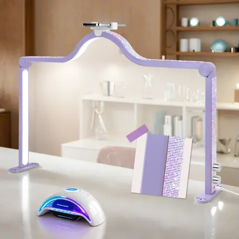 35in Adjustable Lighting Nail Desk Lamp - Half Moon Bright, 3000k-6000k Dimmable, Foldable with Phone Holder for Nail Techs, 5 Colors, Ideal for Eyelash Extensions, 1s1, Crafts