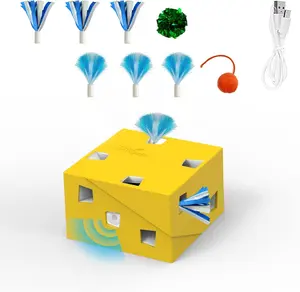 Smart cat toy, electric feather cat toy, automatic mouse feather ribbon pop-up,12 holes,USB rechargeable,multi-cat co-play interactive upgraded version mole cat interactive game, DIY cardboard box can also be used as a toy,Christmas gifts