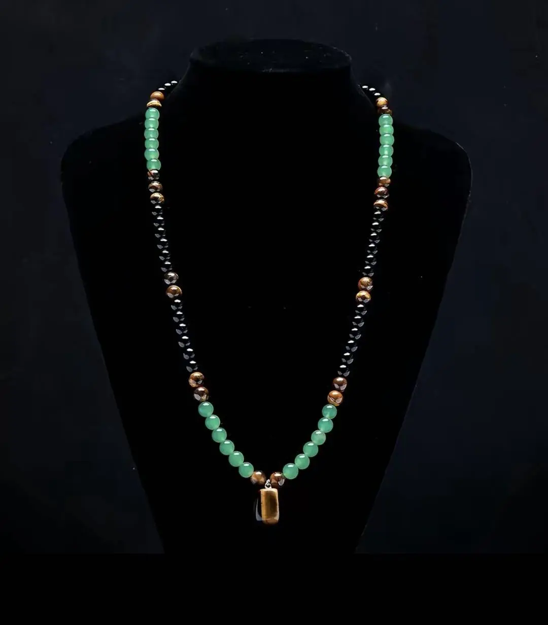 Pendant Necklace with Real Tiger Eye, Green Aventurine & Black Obsidian, Beaded Spiritual Jewelry for Wealth & Prosperity, Healing Stone Pendant, Pendant For Chain