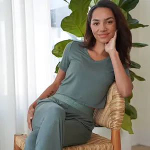 Matcha Women's Pajama Pants Set w/ Cropped Shirt