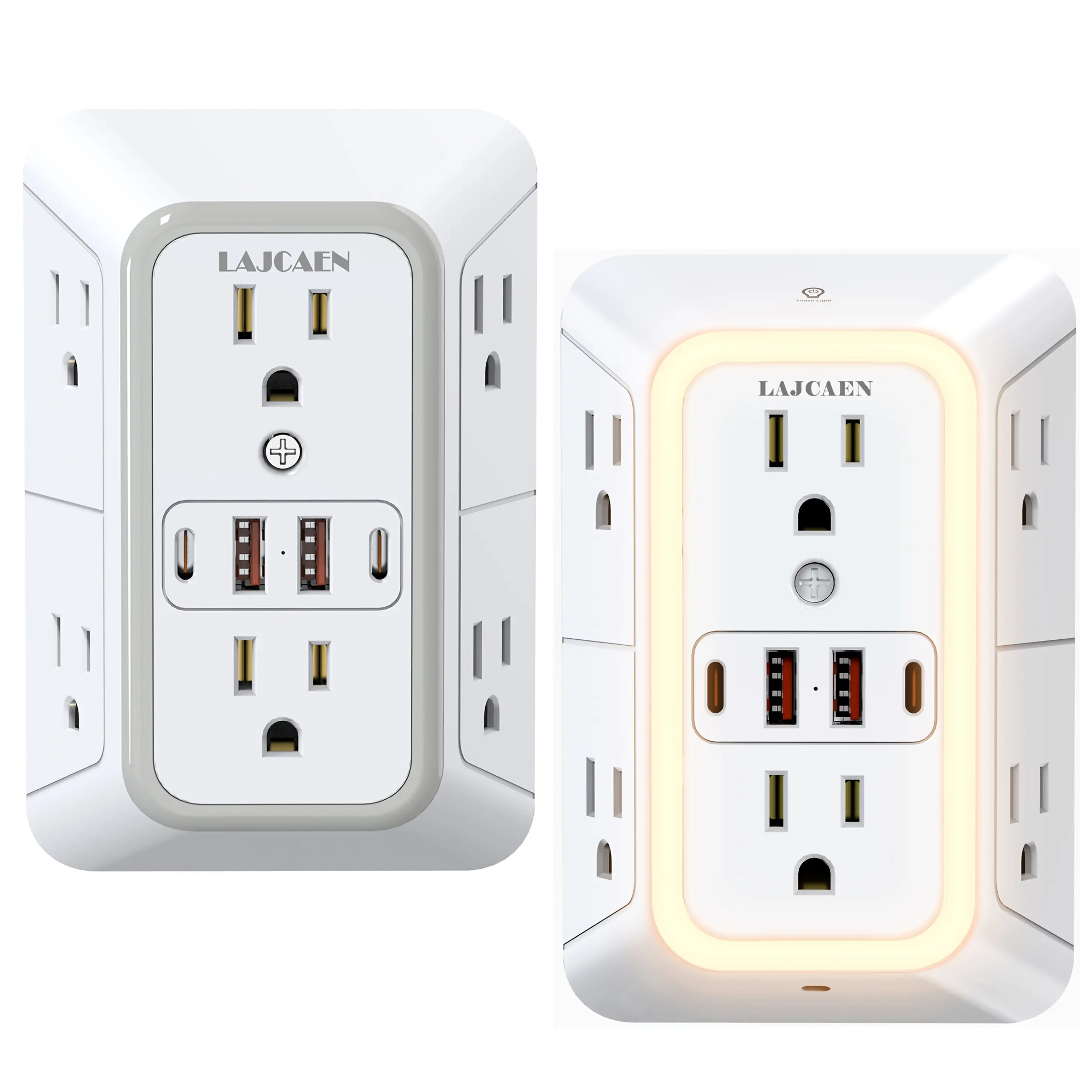 10 IN 1 Electrical Outlet Splitter - 3-Sided Power Strip Surge Protector With 6 Wide AC Outlets & 4USB Ports (2A+2C), Multi Plug Wall Charger For Home Dorm Apartment|Surge Protected Power Strip, Compact Space-Saving Design, Safe Reliable And Durable