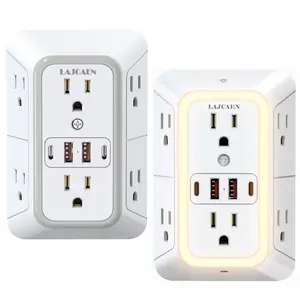 10 IN 1 Electrical Outlet Splitter - 3-Sided Power Strip Surge Protector With 6 Wide AC Outlets & 4USB Ports (2A+2C), Multi Plug Wall Charger For Home Dorm Apartment|Surge Protected Power Strip, Compact Space-Saving Design, Safe Reliable And Durable