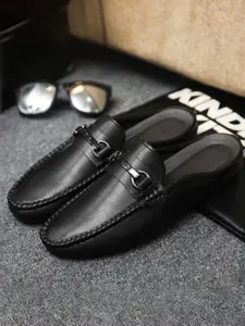 Men's Synthetic Leather Slip-On Mules, Metal Buckle Design, Casual Outdoor & Indoor Use, Comfortable Lazy Shoes, Versatile Footwear