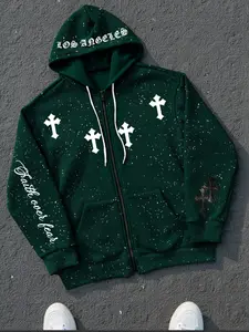 Men's Zip Up Hoodie Sweatshirt, Fashion Starry Shiny Fashion Hooded Sweatshirt, Loose Casual Long Sleeve Pullover For Fall Outfits & Winter Outfits, Thick Soft Fabric, Mens Top For Daily Wear