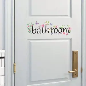 Floral Pattern Bathroom Door Sticker, 2 Counts Self-adhesive Removable Waterproof Vinyl Decorative Sticker, Home Decoration Supplies, Door Decorations