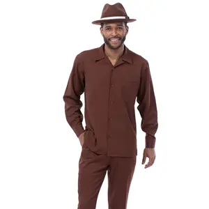 Chocolate 2-Piece Solid Long Sleeve Walking Suit