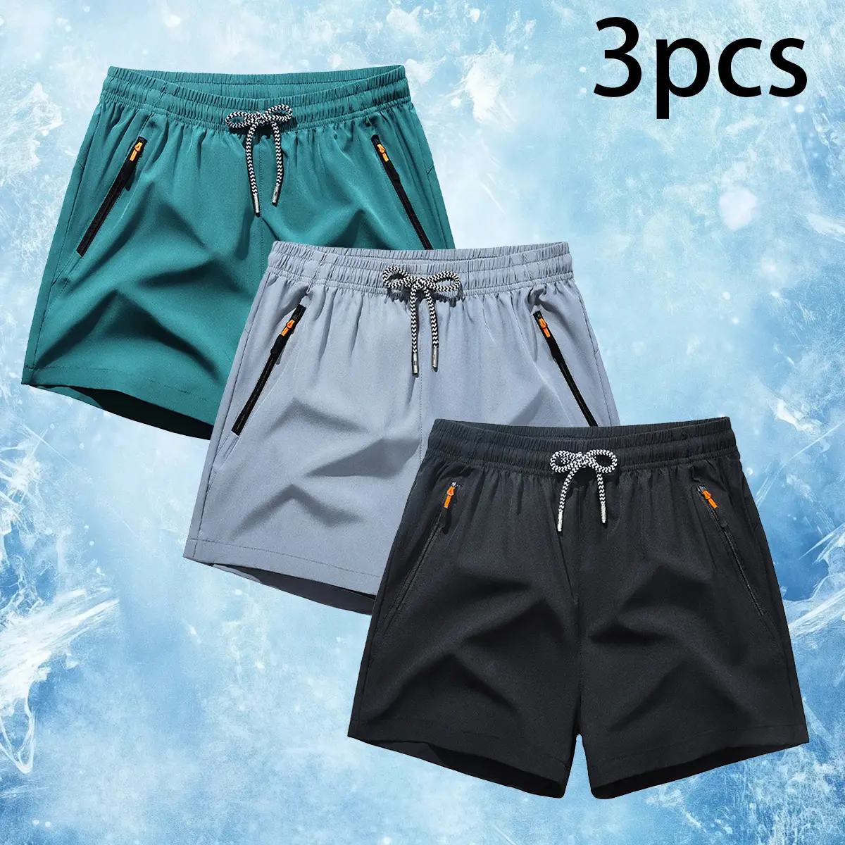 Men's Monochromatic Casual Medium-Length Shorts Set - Adjust-Fit, Adjustable Drawstring Waistband, Multipocket with Zippered Pockets, Breathable, Stylish Daily Wear Pocketed Summer Regular-Fit Bottoms, Multipocket Men's Shorts, Medium-Length Men's Shorts