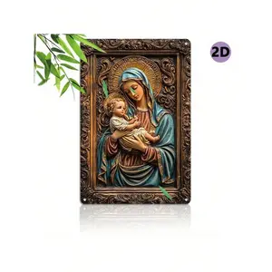 1pc Vintage Style Virgin Mary Metal Sign - Catholic Home Decor, Rustic Farmhouse Wall Art, Religious Tin Plaque For Church, Christian Decorative Gift, 8"X12" Aluminum, Wall Hanging, Family Theme Ornaments Iron Multicolor