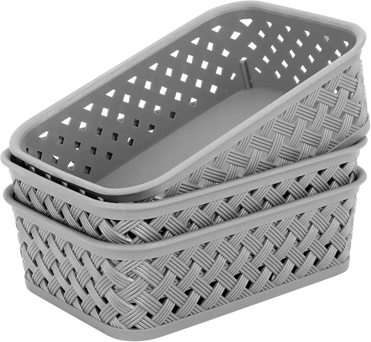 MaxGear 3-Pack Eco-Friendly Plastic Modern Rectangle Stackable Storage Bins with Handles, Lightweight Storage Organization Home Organizer Baskets for Kitchen, Bathroom, Books & Small Items