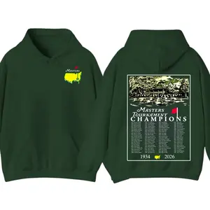 The Masters Champions 1934–2026 Hoodie, Augusta National Golf Tournament Pullover Hoodie, Vintage Golf Champion List Graphic, Cotton Streetwear Casual Top