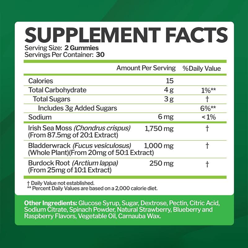 SEAMOSS GUMMIES--IMMUNE BOOSTER/DETOX SUPPORT/thyroid Support/SUPPORT FOR DIGESTIVE SYSTEM/GLUTEN-FREE/DAIRY-FREE/NON-GMO/100%VEGAN-USA PRODUCT