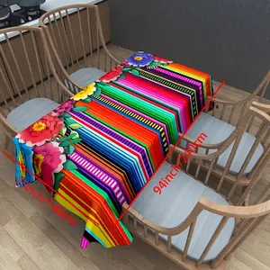1pc Colorful Mexican Fiesta Floral Tablecloth - Vibrant Polyester Knit Fabric, Rectangular Shape, Perfect for Dining Room, Parties, and Home Decor, Mexican Party Decoration
