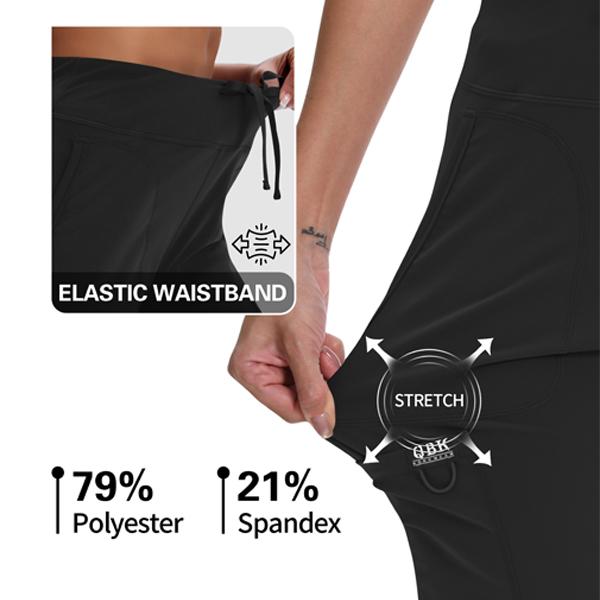 Yoga Scrub Pants for Women - 4-Way Stretch Work Pants with 5 Pockets (1 Cargo), Mid Rise Flared Fit for Nurses & Healthcare Professionals