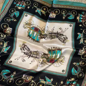 Silk horse and carriage print scarf handbag scarves 20.8”x20.8”