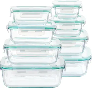8 Pack Glass Food Storage Containers with Airtight Lids BPA Free Meal Prep Lunch Office Microwave Oven Freezer Dishwasher Safe Stackable