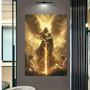 Archangel Michael Canvas Print Wooden Framed Fantasy Artwork Easy to Hang with Complete Hardware Kit Perfect for Living Room Bedroom or Cafe Decoration Artistic Gift Choice