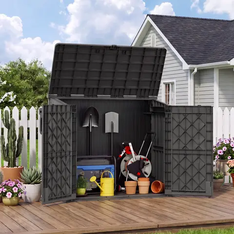RIWENGO Outdoor Storage Shed Horizontal Storage Cabinet Waterproof for Garden Patio Backyard Trash Can Storage for Garbage Cans Tools Lawn Mower Box Modern