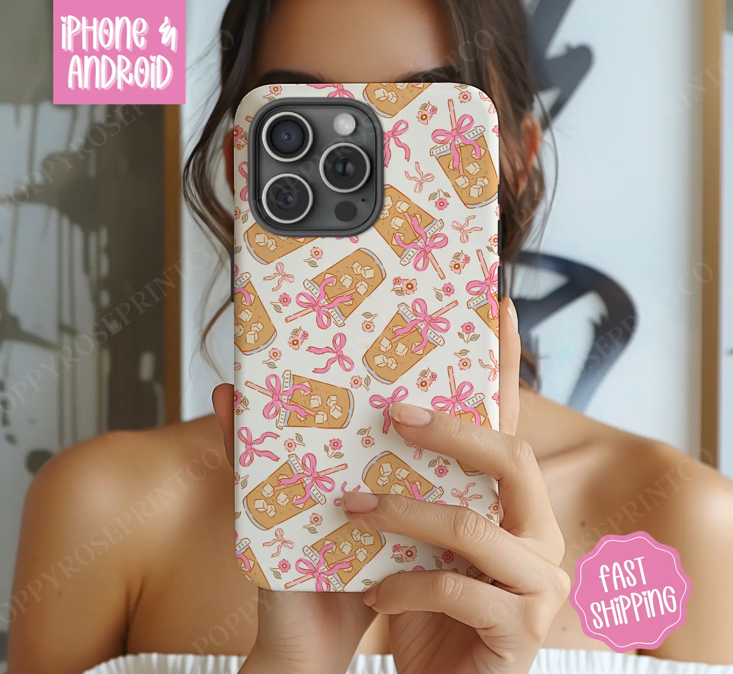Iced Coffee Girlie Phone Case, Coquette Phone Case Mag Safe Compatible, Magnetic Tough Cases