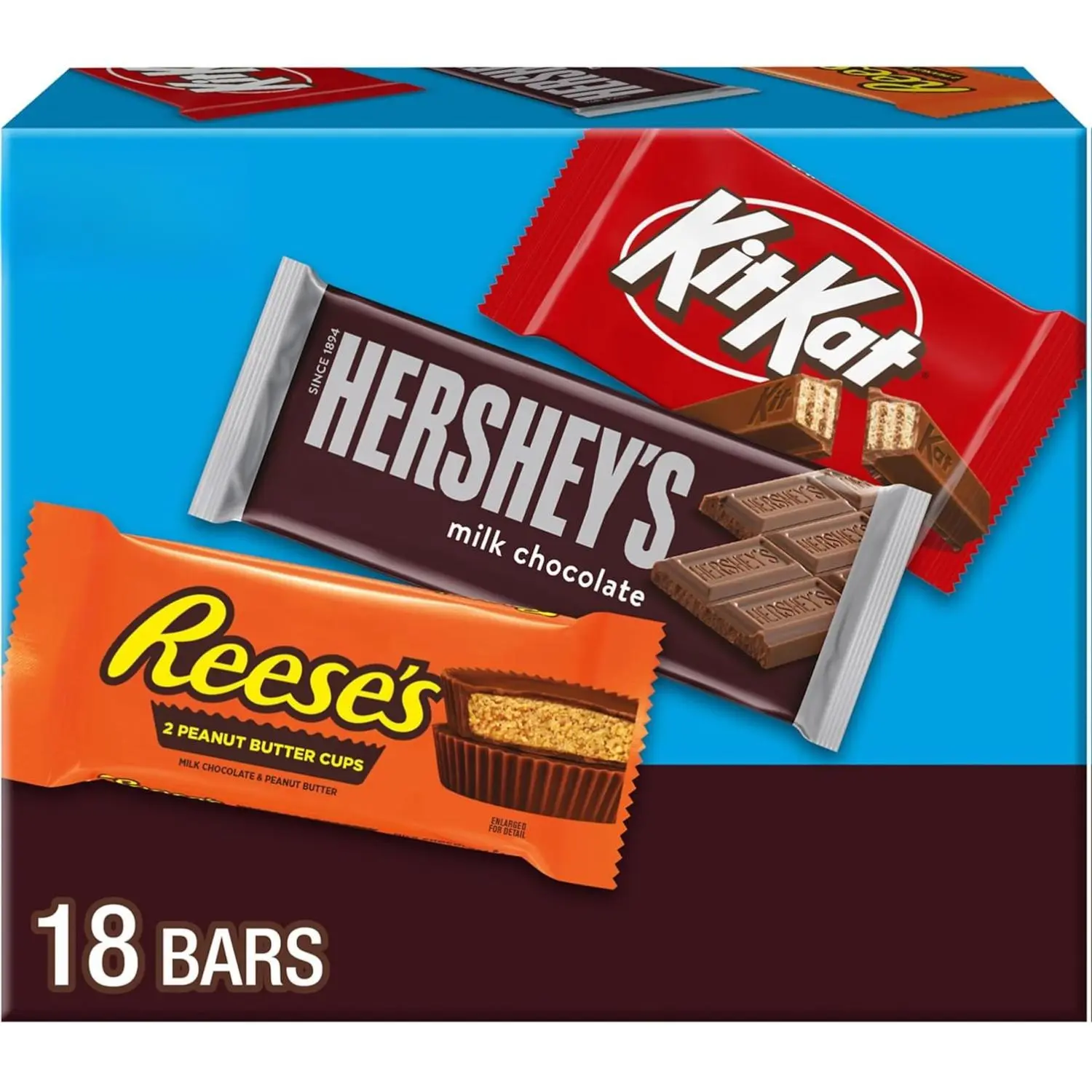 HERSHEY'S, KIT KAT and REESE'S Assorted Milk Chocolate Candy Variety Box, Halloween Candy, 27.3 oz (18 Count)