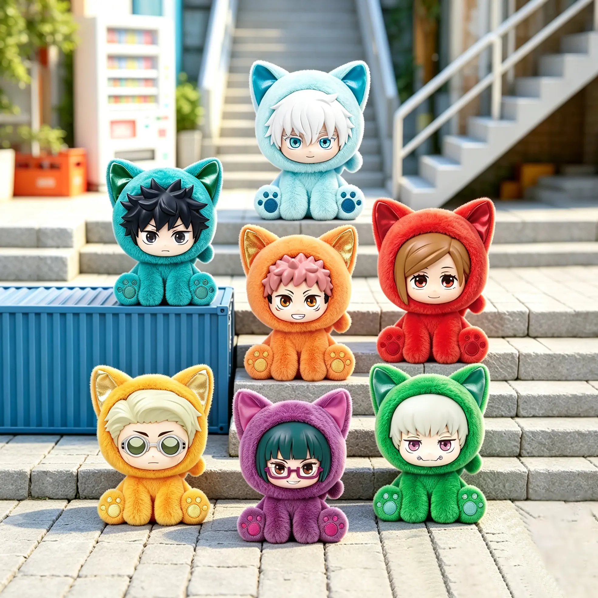 【Back to School】Jujutsu Kaisen Season 2 Cat-Sitting Party Plush Blind Box Charm, 12cm Soft Fabric Anime Bag Pendant with Gojo Satoru, Stuffed Collectible Ornament, Trendy Merch, Surprise Gifts for Fans