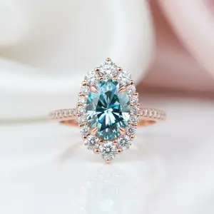 Rose Gold Aquamarine Oval Cut Engagement Ring