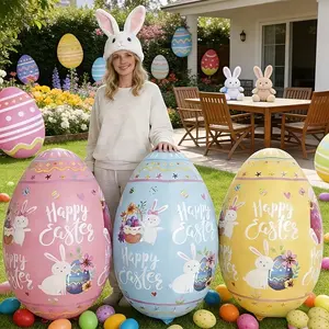 Festive PVC 41 Inch Easter Egg Balloon Easter Bunny Inflatable Giant Easter Egg Reusable DIY Easter Decor Garden Pendant