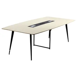 8 Ft Boat-Shaped Conference Table With Charge Station For 10 People - Modern Boat-Shaped Office Meeting Desk With Metal Legs, Boardroom And Conference Room Furniture, Easy Assembly, Cable Management