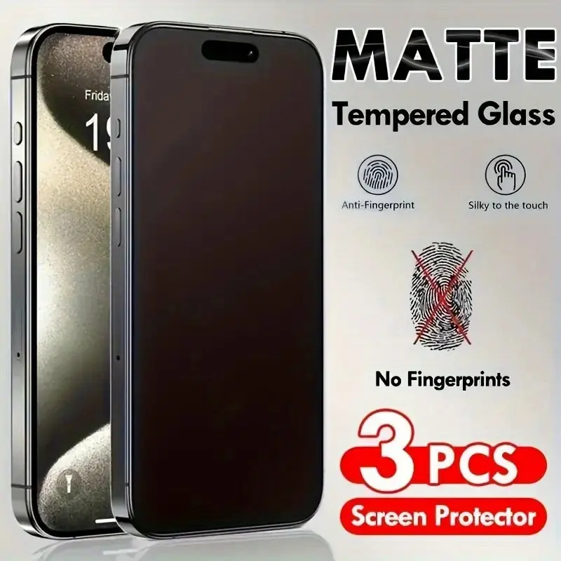 3pcs Matte HD Smartphone Screen Protector, Compatible with iPhone 17 Pro Max/17/16/15/14/13/12/11/Pro/Pro Max/Plus/Mini/XR/X/XS/XS MAX/7/8/SE, Full Coverage, 9H Hardness, scratch resistant, strong anti fingerprint, easy to install