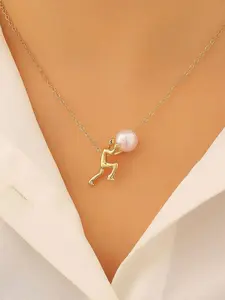 Unique Artistic Humanoid Pearl Necklace, Tiktok Trendy Jewelry, Sisyphus Inspired Push Button Necklace, Minimalist Gift for Her