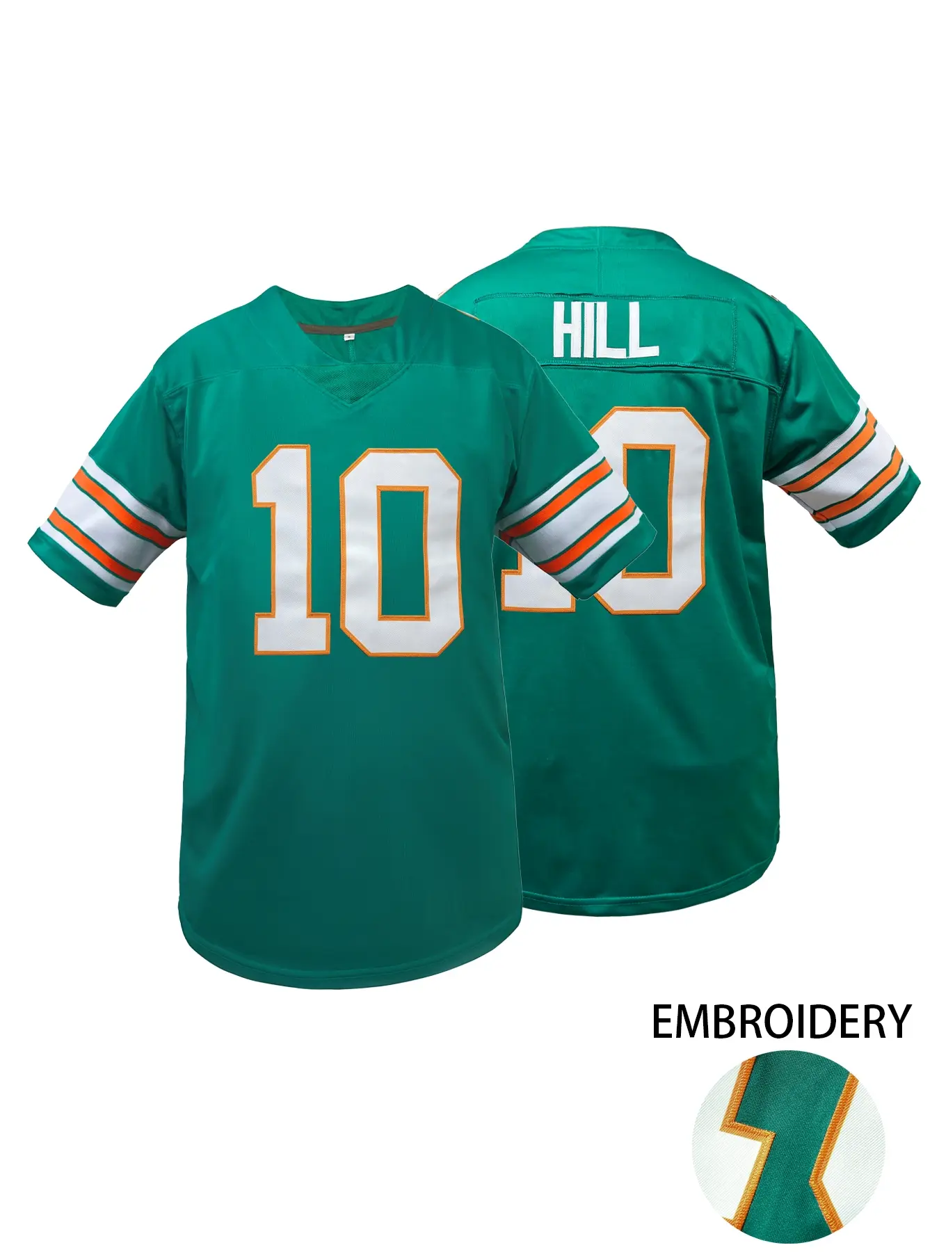 Embroidered #10 Miami Football Jersey Men Women Retro Green Orange White Stripe American Football Shirt Short Sleeve V-Neck Sports Uniform