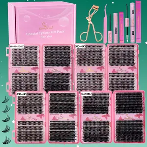 2240pcs Eyelash Extension Lashes Book Kit, Mixed 30D 40D 50D 60D 80D Lash Clusters, Includes Bond & Seal Remover Tweezers Curler, Natural Look Eyelash Extensions, Self Grafting DIY Lash Extension, Eye Makeup False Eyelashes, Eyelash Bonding Tools