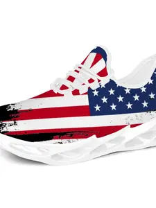 USA Flag Eagle Print Chunky Sneakers, Lightweight Non-Slip Breathable Shoes for Men, 4th of July Theme