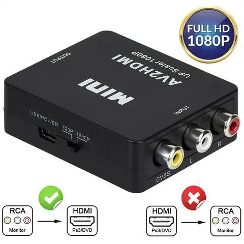 Mini Plastic 1080P HD RCA-AV to HDMI Converter with Composite Audio, Gaming Accessory for PC & PS4, Enhanced Compatibility with PAL/NTSC Systems