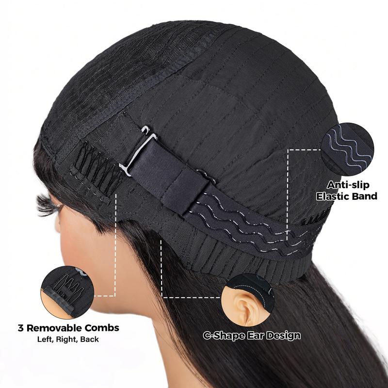 OQ HAIR Body Wave Wigs with Bangs Human Hair Wigs for Women None Lace Front Wigs 200% Density Brazilian Virgin Hair Glueless Machine Made Wig Natural Color