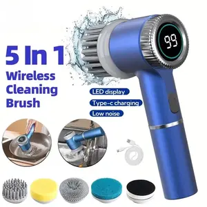 5 in 1 Electric Cleaning Brush Multifunctional Kitchen Bathroom Toilet Portable Powerful Clean Brush 5 Brush Heads LED Display USB-C Charging IPX7 Waterproof