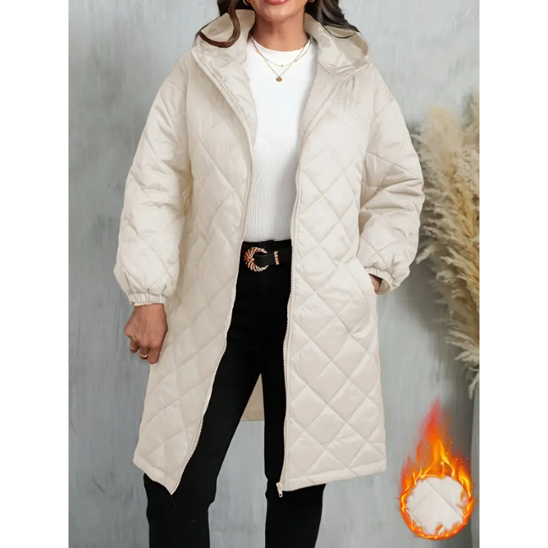 Women's Plus Size Quilted Woven Hooded Jacket - Solid Polyester, Elegant Loose-Fitting Long Sleeve Zip-Up Outerwear with Pockets, Machine Washable/Dry Clean for Fall-Winter Professional Sports (1XL-5XL Extended Sizes), Black Jacket for Women