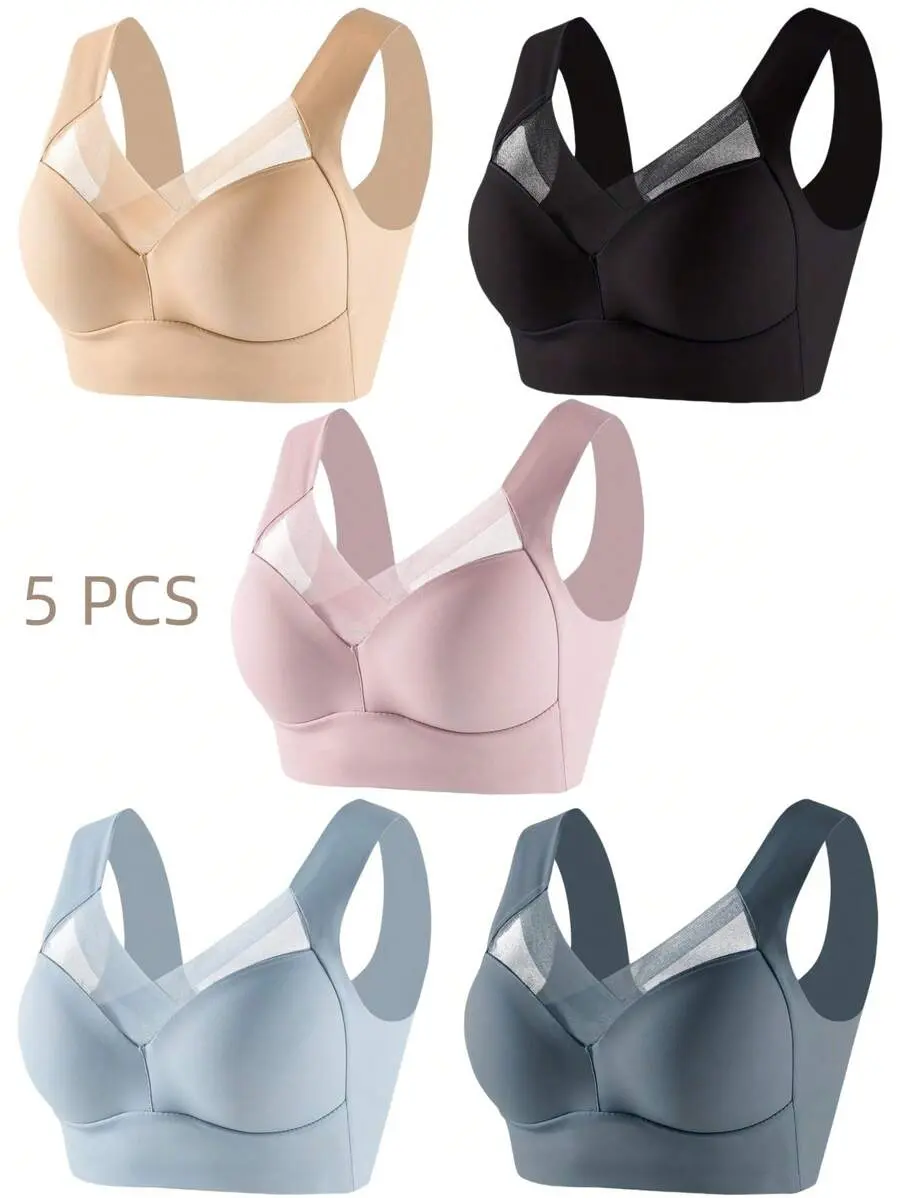 5pcs/Set Women's Back Beauty Bra, One-Piece Design, Padded & Wire-Free, Thin & Skin-Friendly, No Sense Of Restraint, Sleep Bra, Lingerie