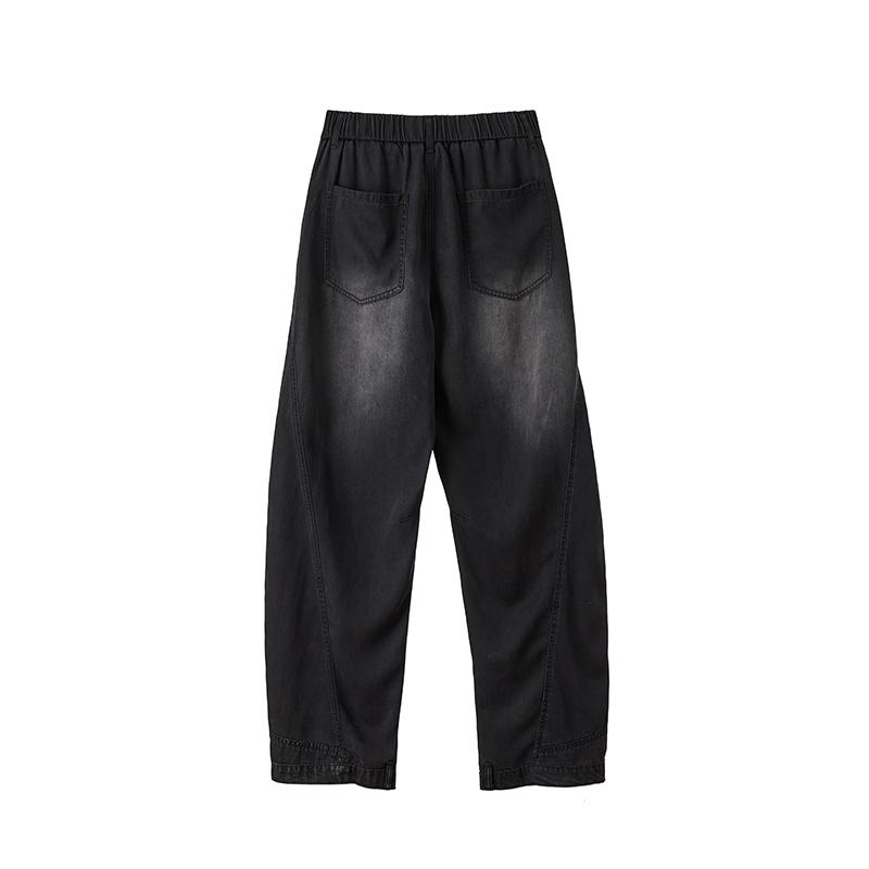 Men’s summer American vintage casual jeans, loose wide-leg curved cut, Lyocell fabric, comfortable fit