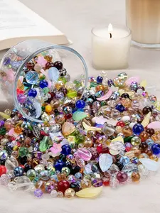A box of 90g mixed color glass beads - essential for bead and jewelry making - beads for bracelets, necklaces, and jewelry making projects, with bright colors and rainbow effects