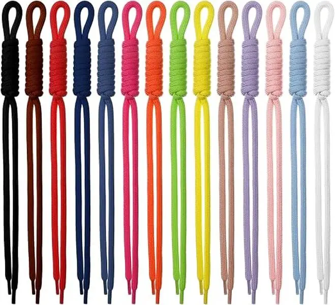 14 Pcs Braided Cord Rope Bag Charm, Colorful Paracord Rope Keychain, Handwoven Nylon Braided Rope Knot, Womem Bead Letter Bag Charm Carabiner Knot Lanyard Keyring for Handbag Purse Backpack